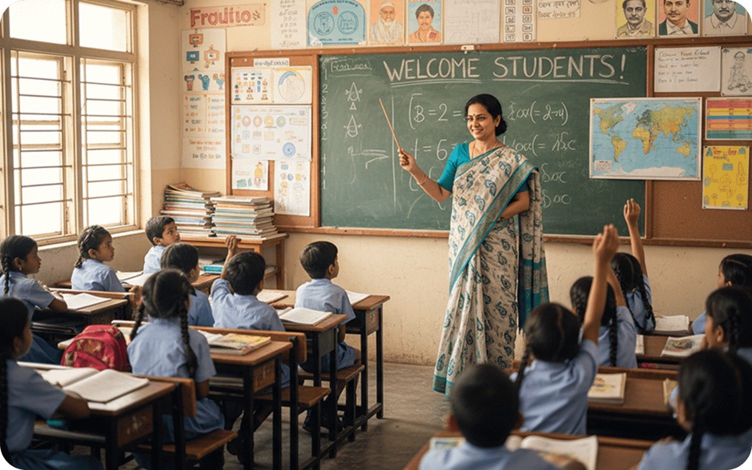 Teacher interacting with students