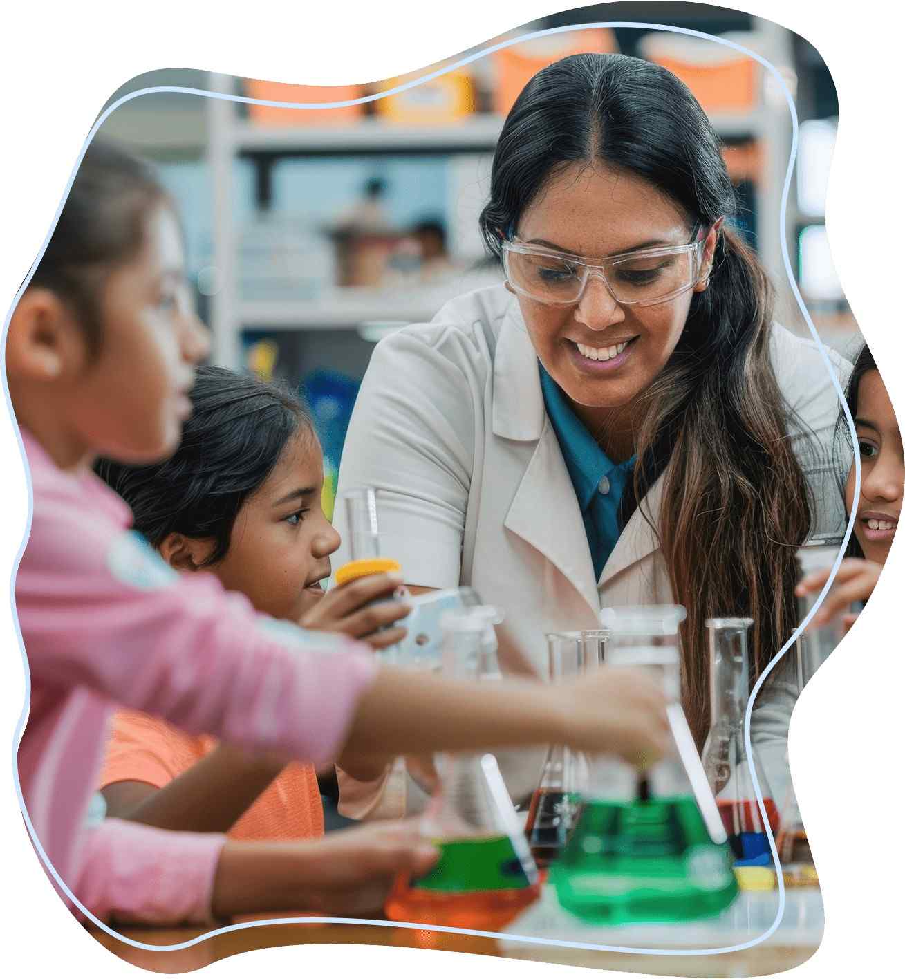 Teacher and students in science lab